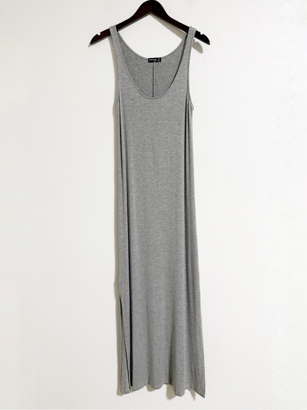 Popular Basics Knit Side Slit Maxi Tank Dress Gray Size M